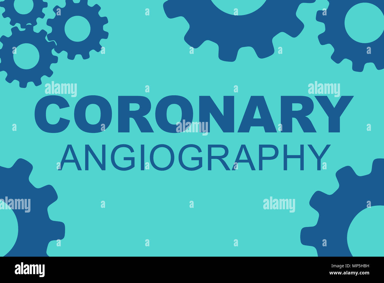 CORONARY ANGIOGRAPHY sign concept illustration with red gear wheel figures on yellow background Stock Photo