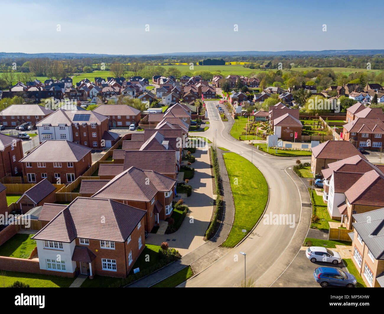 Aerial views of Redrow Homes development, The Parsonage, located in