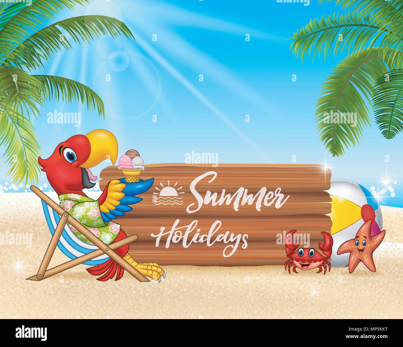 Summer Holidays With Macaw Relaxing On The Beach Stock Vector Image Art Alamy