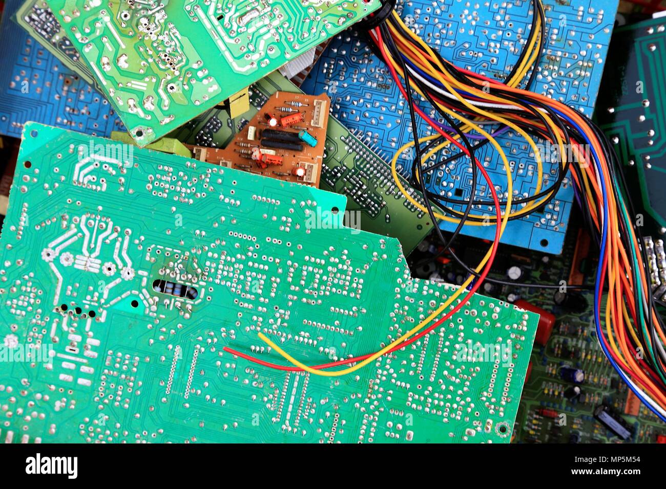Printed circuit boards from vintage computers, 1990s Stock Photo