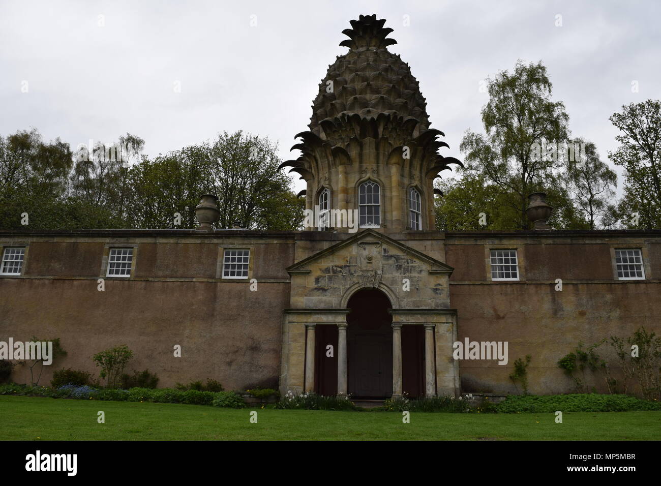 the pineapple and Dunmore house near airth Scotland,big trees Stock