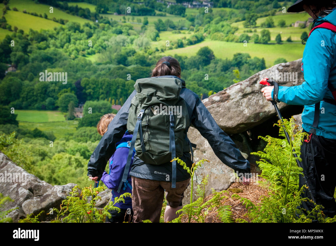 Hikers in countryside Stock Photo