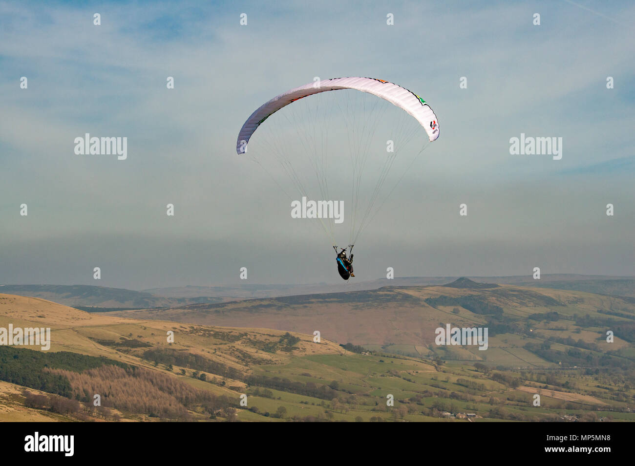 Paragliders, Peak District, UK. Stock Photo
