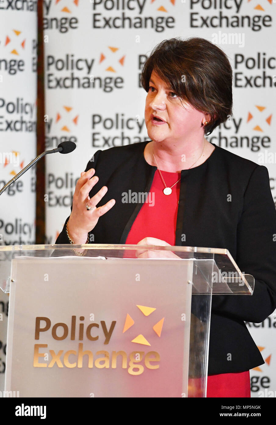 Arlene Foster former First Minister of Northern Ireland speaks at a Policy Exchange conference titled The Union and Unionism - Past, Present and Future, in central London. Stock Photo