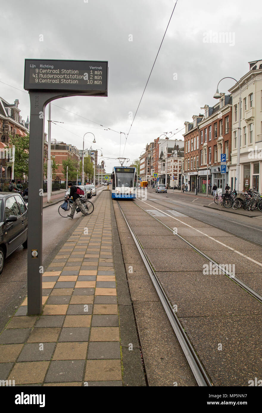 Amsterdam Holland April 2018 A Tramway System Makes Public Transport Easy In The City MP5NN7 