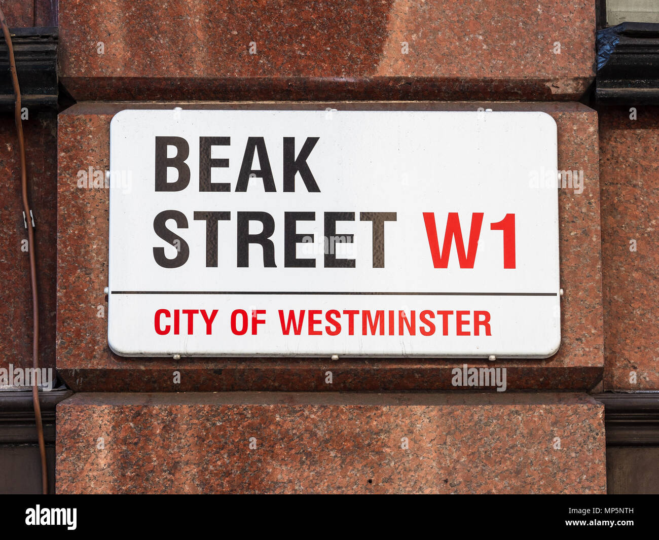 Soho Street Signs Series - Beak Street / Beak St W1 - London's Soho district Street Signs Stock Photo