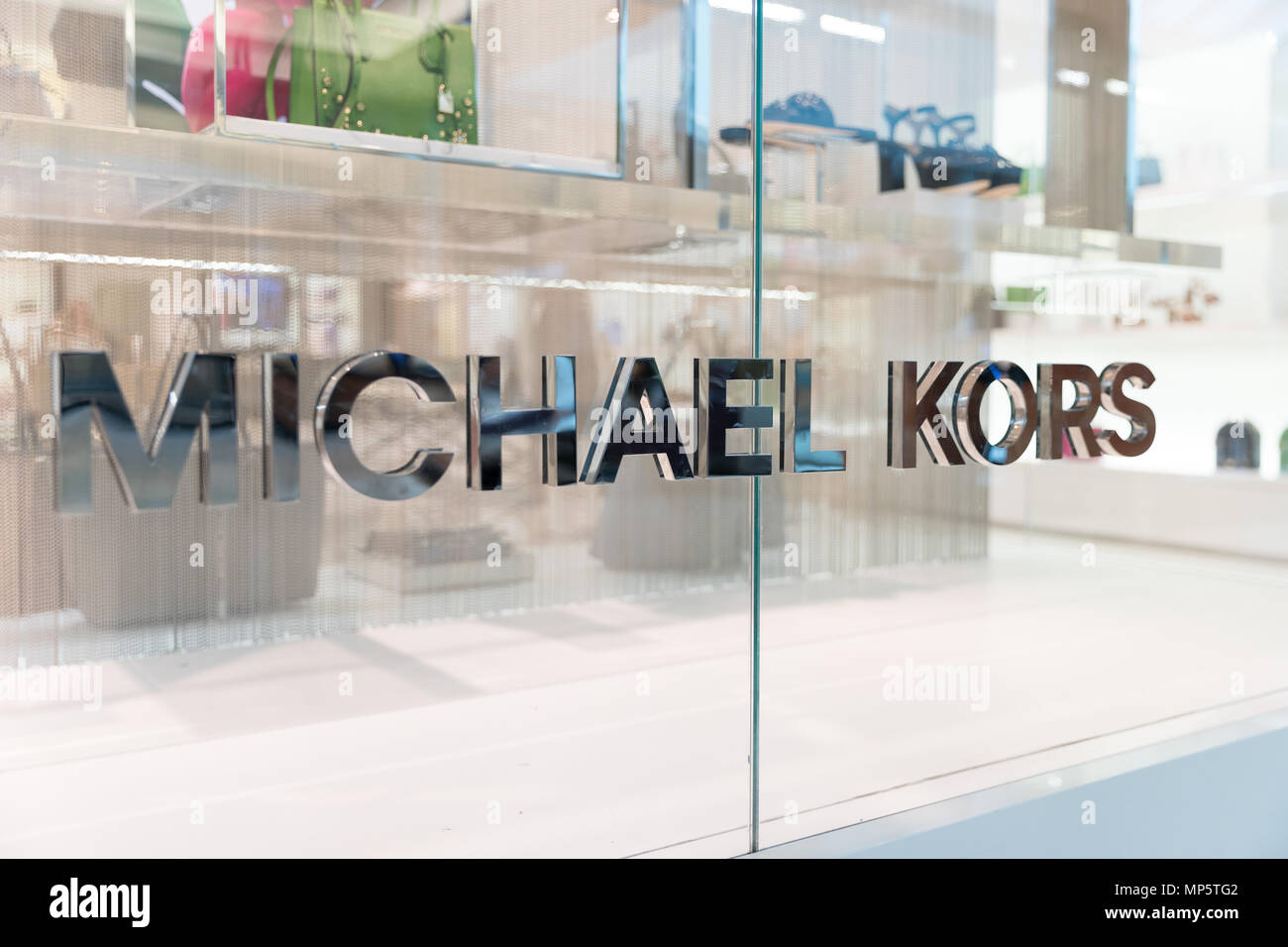 Philadelphia, Pennsylvania, May 19 2018: An exterior view of the Michael Kors store in shopping mall. Michael Kors is an American luxury fashion compa Stock Photo