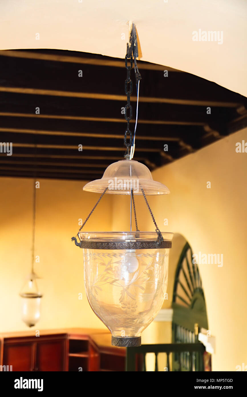 Crystal Luster Colonial Style On A Ceiling Trinidad Cuba Stock