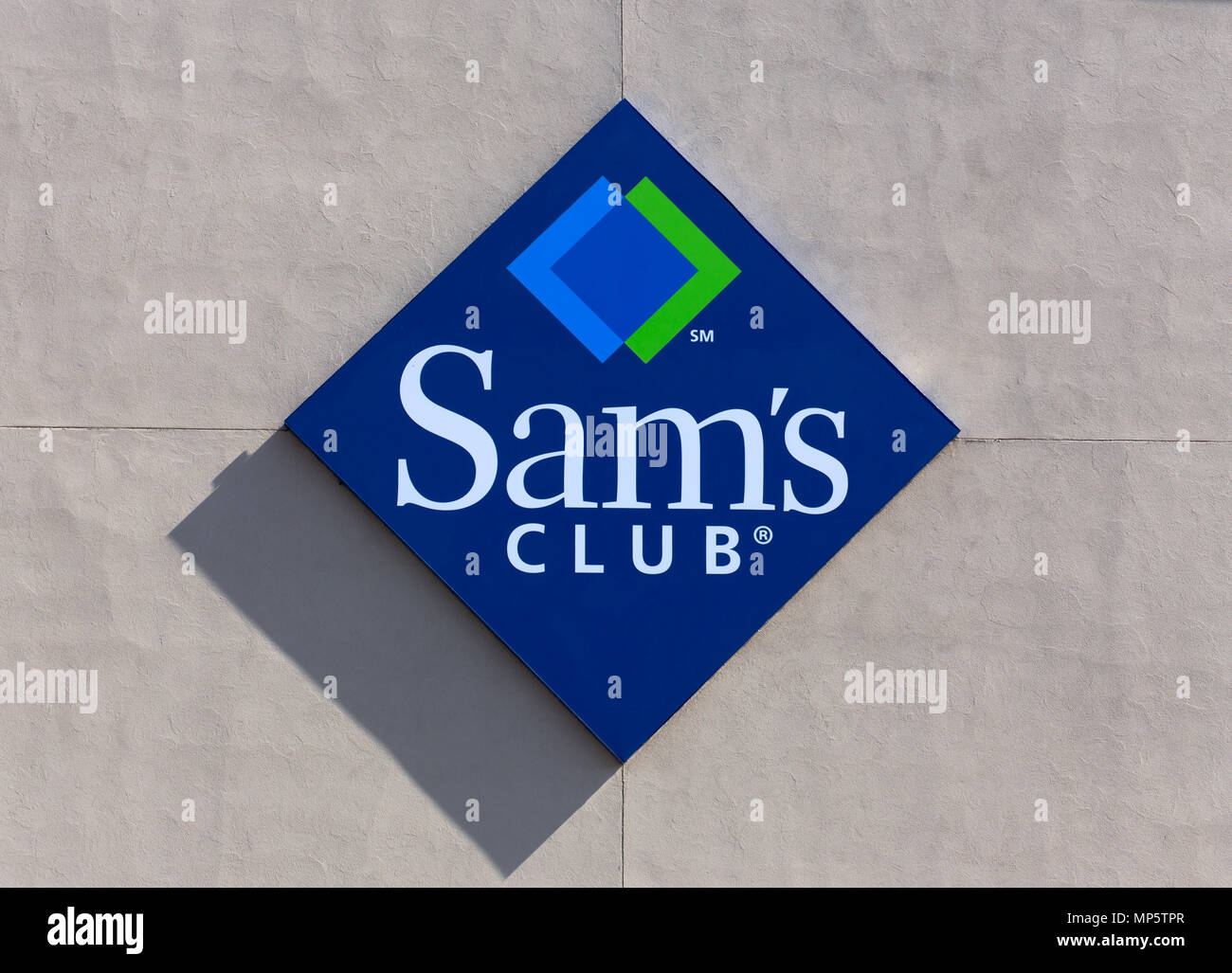 BLOOMINGTON, MN/USA - JUNE 21, 2014: Sam's Club exterior sign. Sam's Club is an American chain of membership-only retail warehouse clubs. Stock Photo