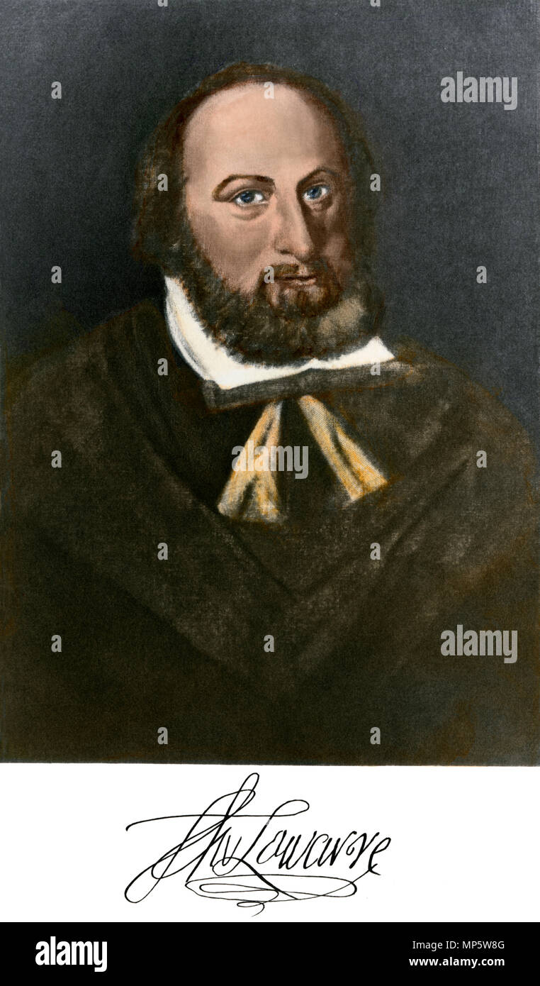 Thomas West, 12th Baron De La Warr (Lord Delaware), with autograph. Hand-colored photogravure of a painting Stock Photo