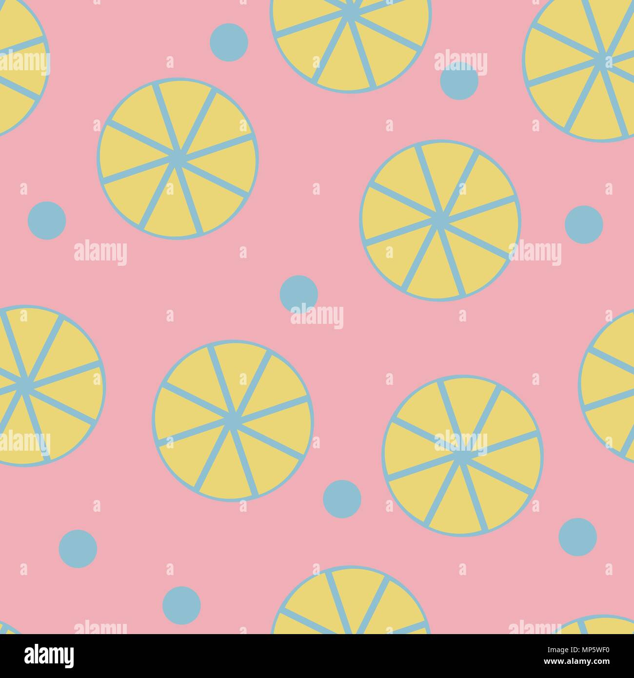 Seamless pattern with fresh lemons on pink background Stock Vector