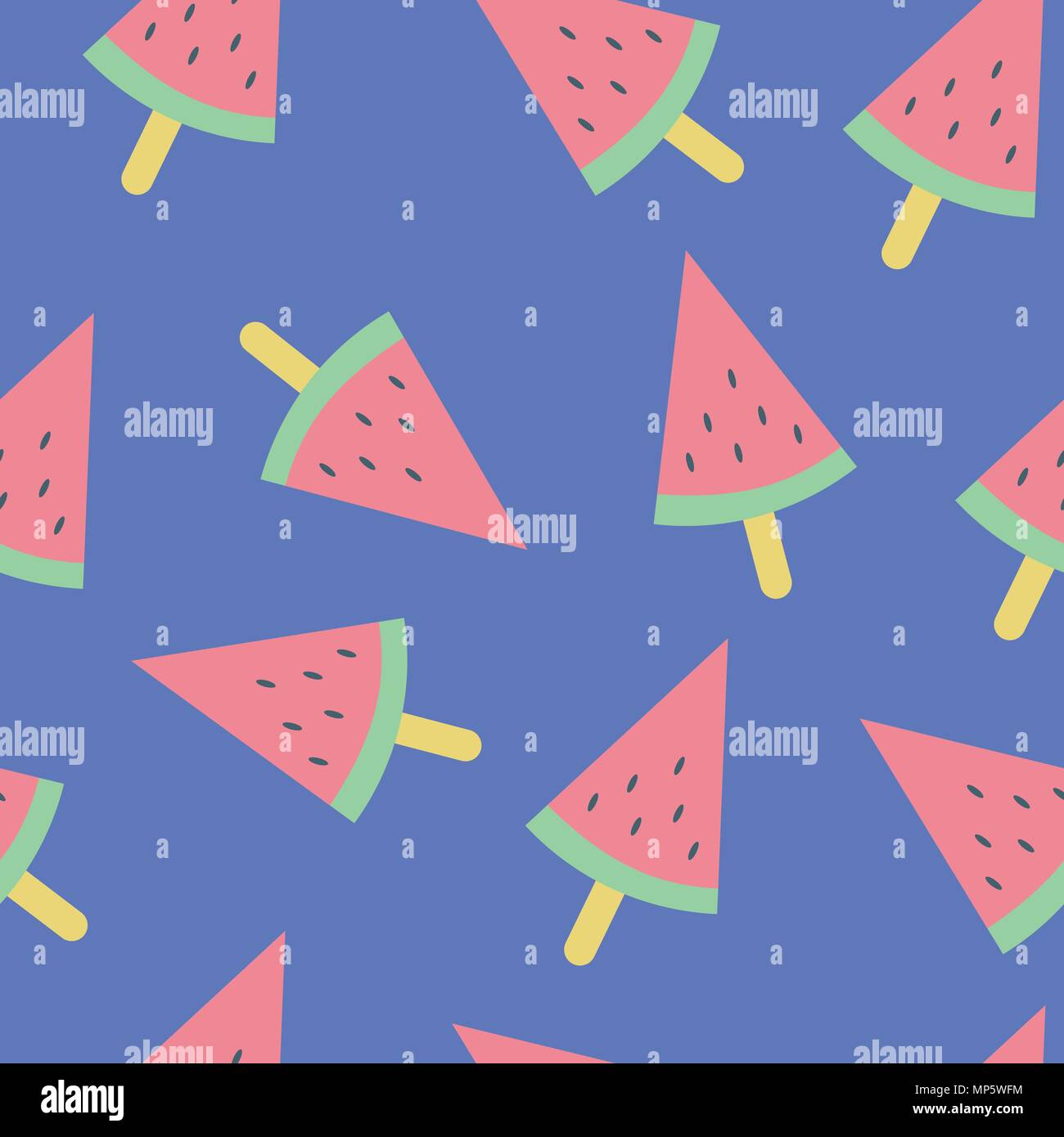 Vector Fresh Slice of Watermelon Seamless Pattern on Blue Background ...