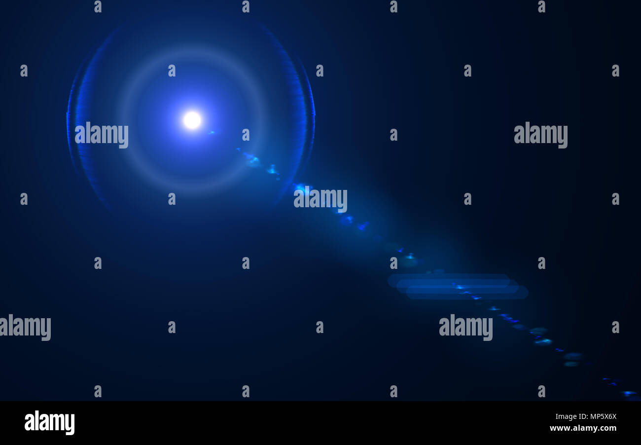 Anamorphic blue lens flare isolated on black background for overlay ...