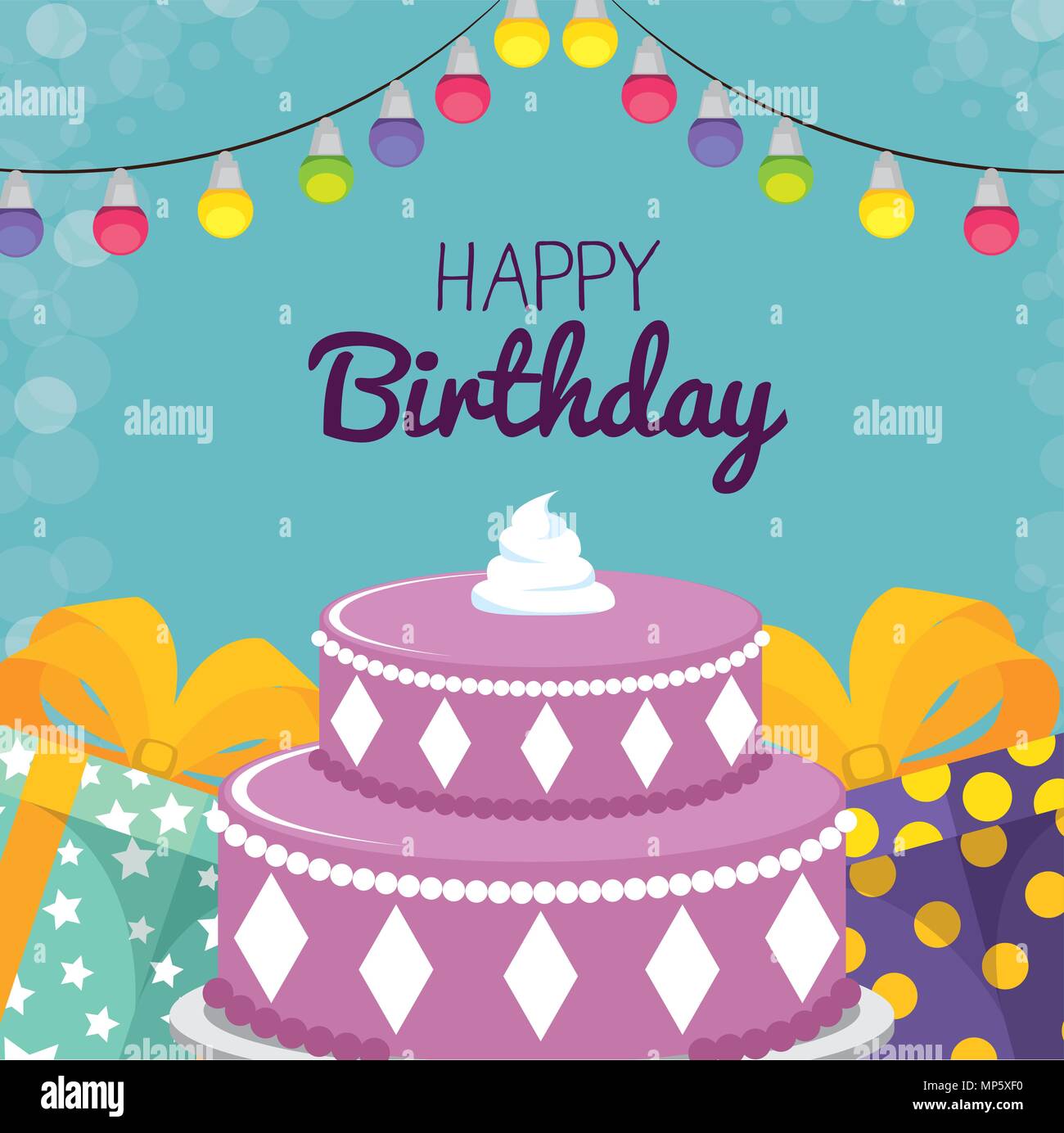 happy birthday card with sweet cake and gifts Stock Vector Image & Art ...
