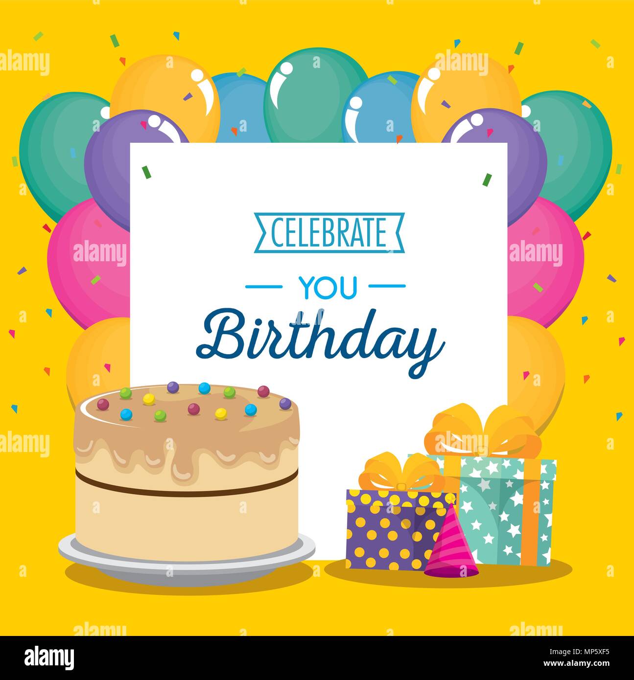happy birthday card with sweet cake and gifts Stock Vector Image & Art ...