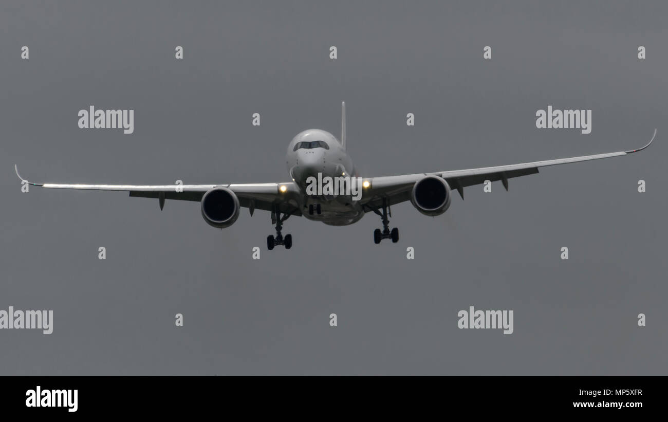 Malaysian Airlines Airbus A350 landing at London Heathrow Airport Stock