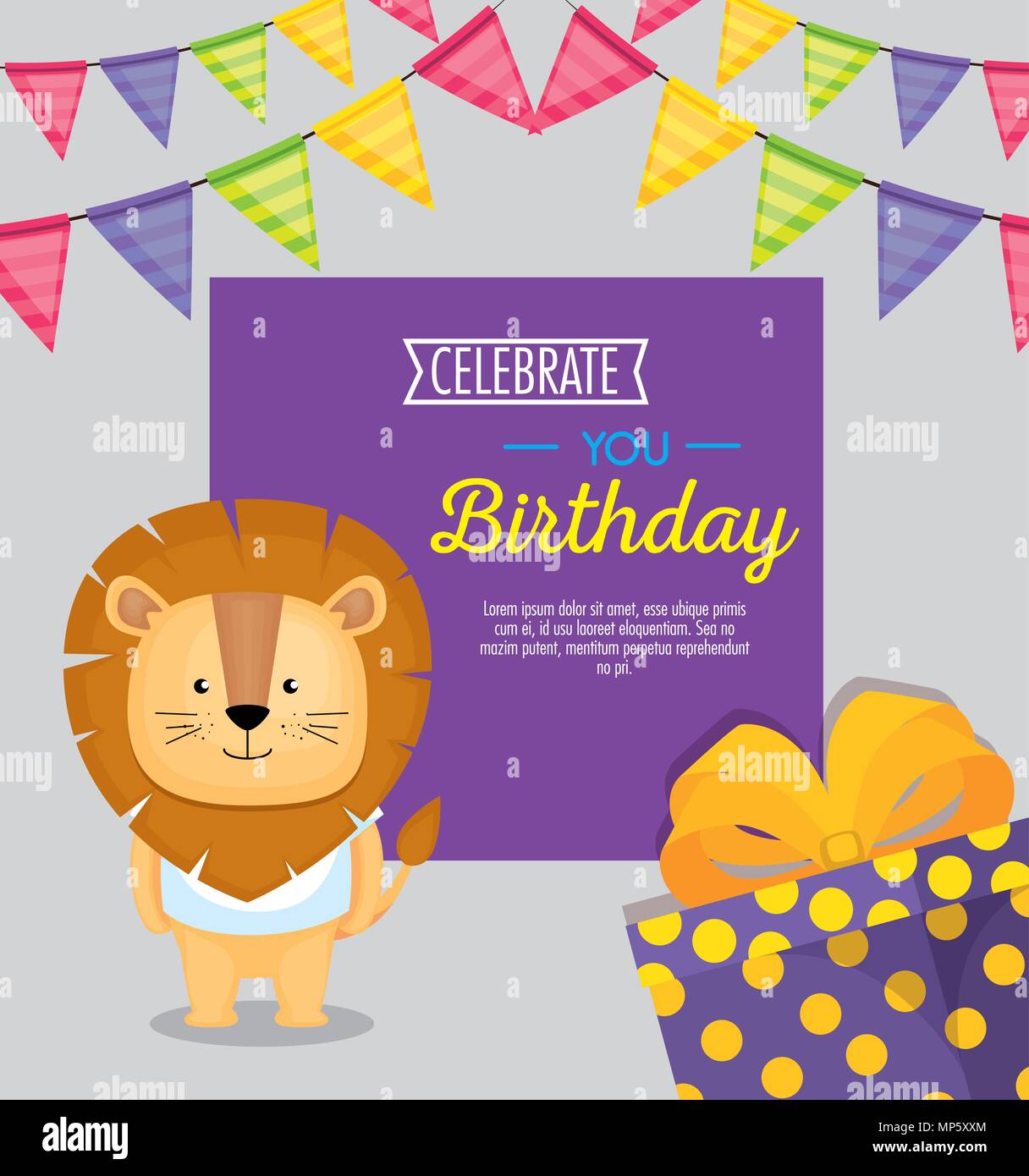 happy birthday card with cute lion Stock Vector Image & Art - Alamy