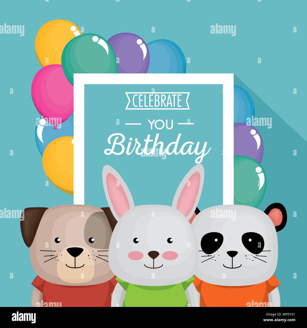 happy birthday card with cute animals Stock Vector Image & Art - Alamy