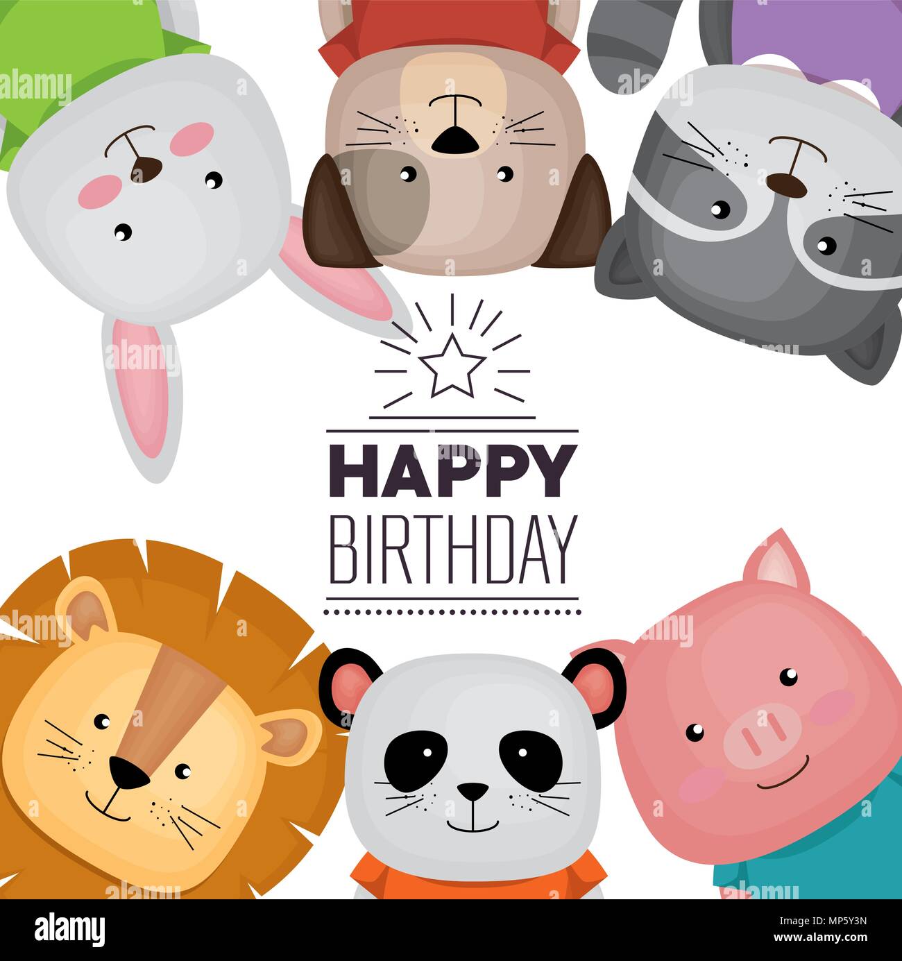 happy birthday card with cute animals Stock Vector Image & Art - Alamy
