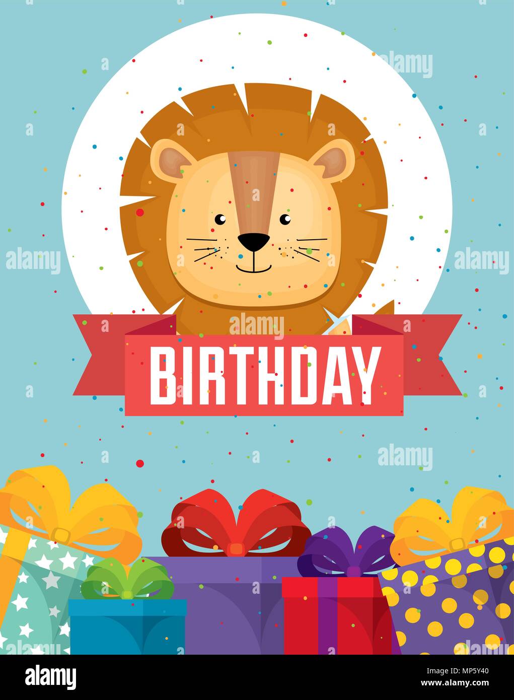 happy birthday card with cute lion Stock Vector Image & Art - Alamy
