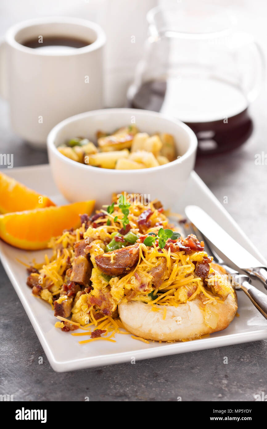 Breakfast biscuits with scrambled eggs Stock Photo Alamy