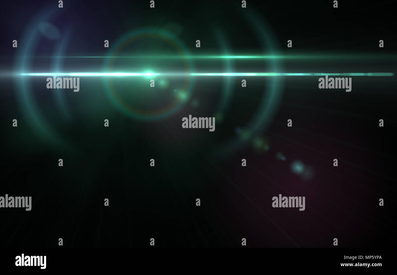 Anamorphic blue lens flare isolated on black background for overlay ...