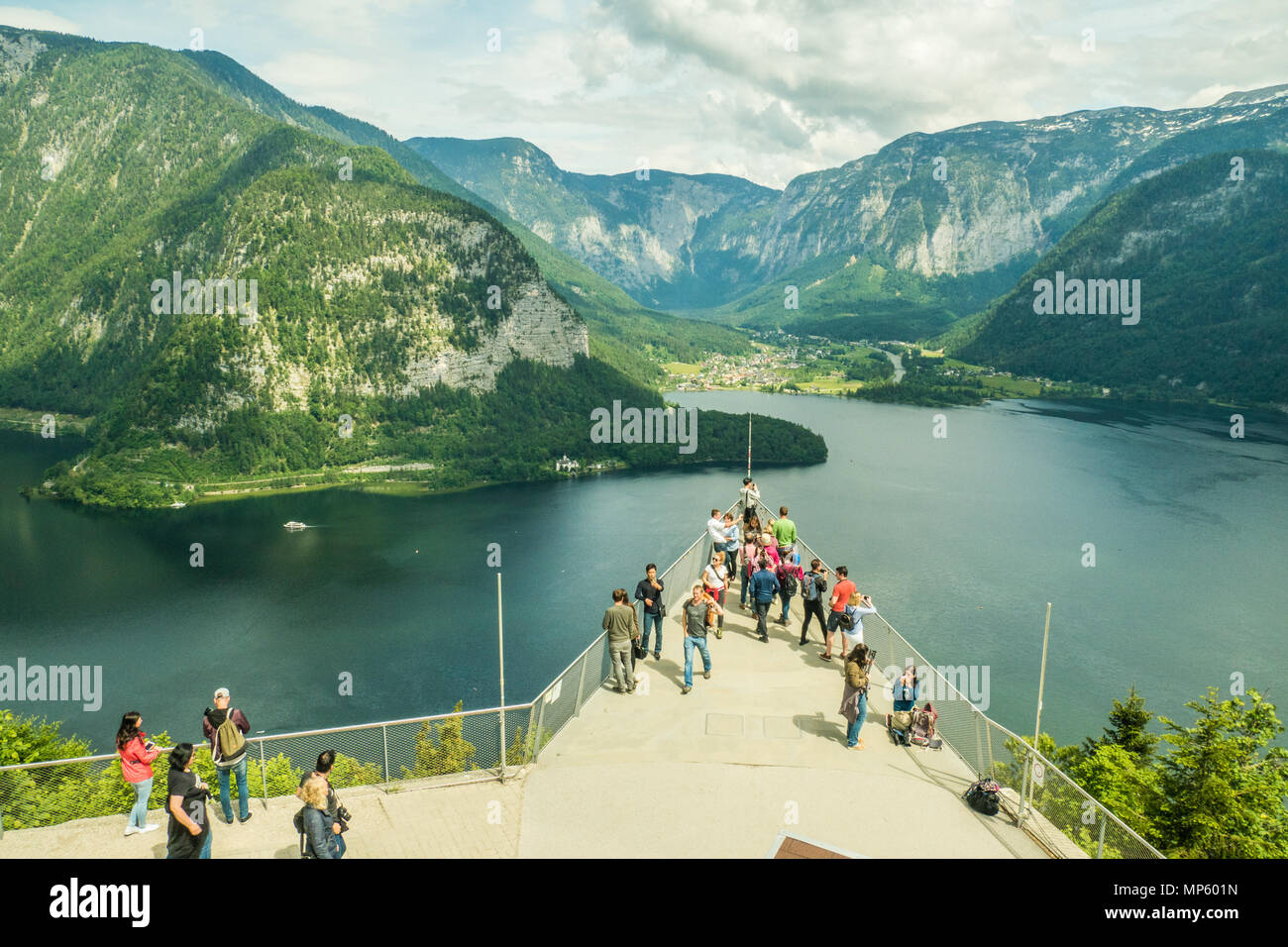 Skywalk viewing platform overlooking lake Hallstatt in Austria's Salzkammergut (Lake District) region Stock Photo