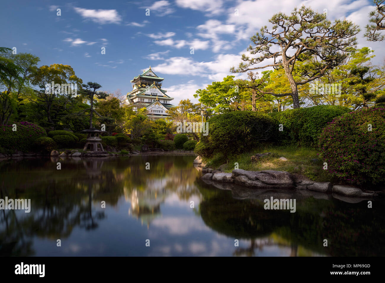 Osaka castle from the gardens Stock Photo