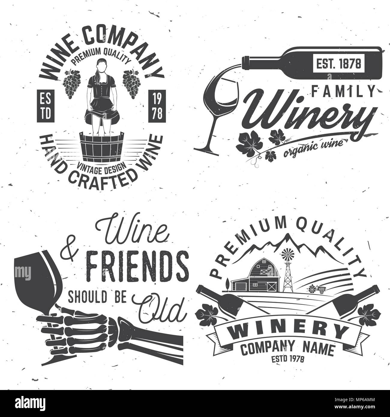 Set of wine company badge, sign or label. Vector illustration. Vintage