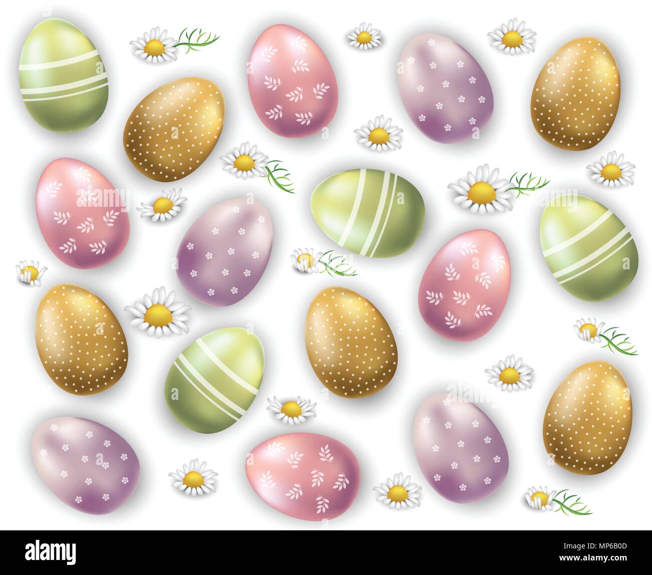 Easter eggs Vector pattern background illustration. chamomile flowers decor Stock Vector