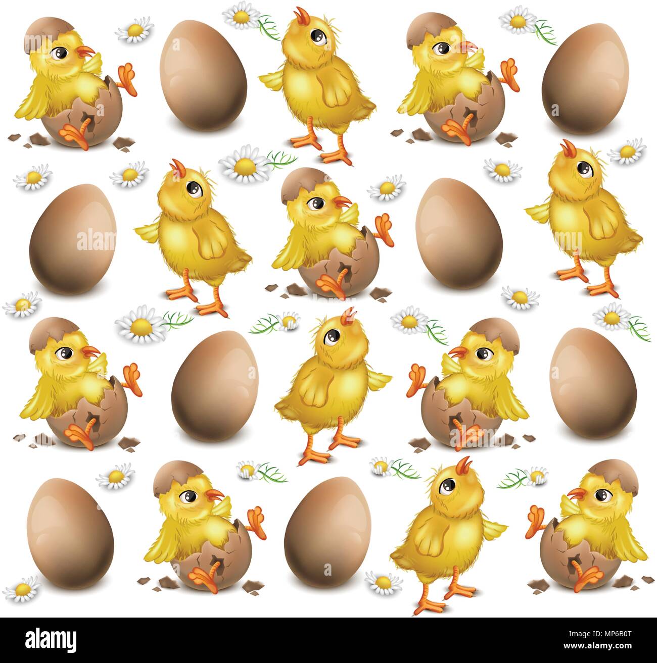 Chicken pattern cracked eggs Vector illustration. Easter background Stock Vector
