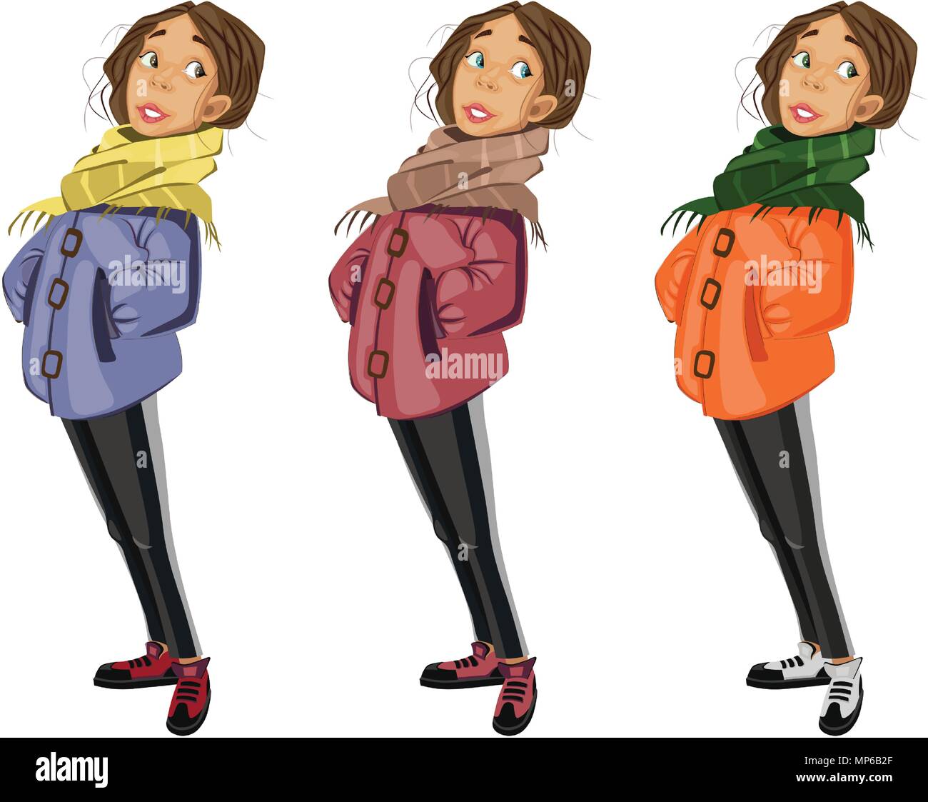 Teenage Girl cartoon character set Vector. Colorful collection Stock