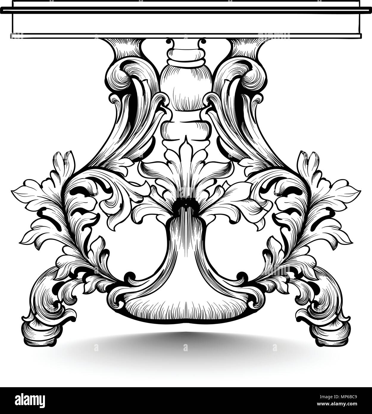 Baroque console table with luxurious ornaments. Vector French Luxury rich intricate structure. Victorian Royal Style decor Stock Vector