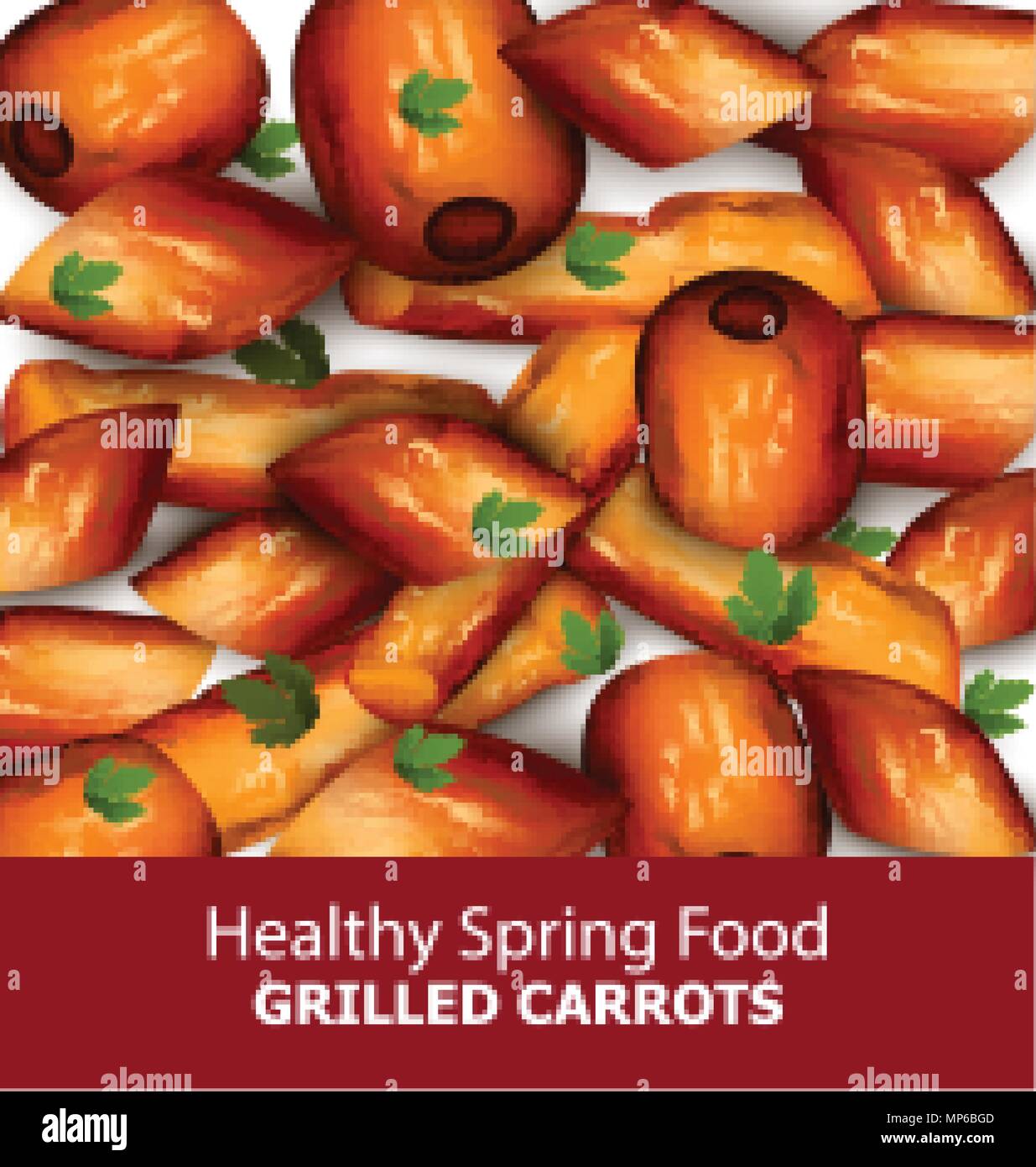 Grilled carrots Vector. Menu template realistic illustration Stock Vector