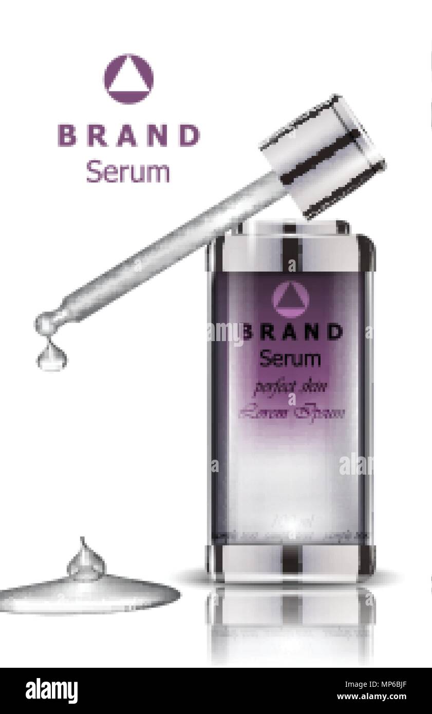 Cosmetics set realistic Vector packaging. Serum bottle mock up Stock Vector