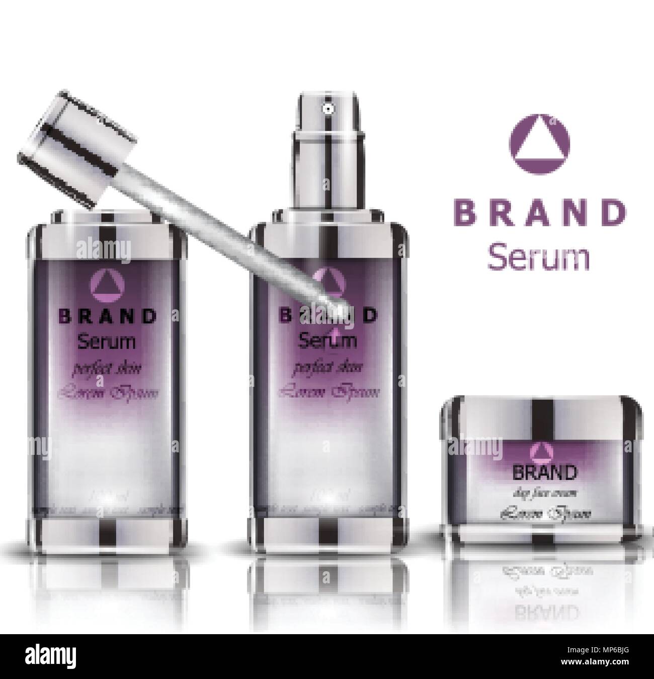 Cosmetics set realistic Vector packaging. Day cream, serum product mock ...