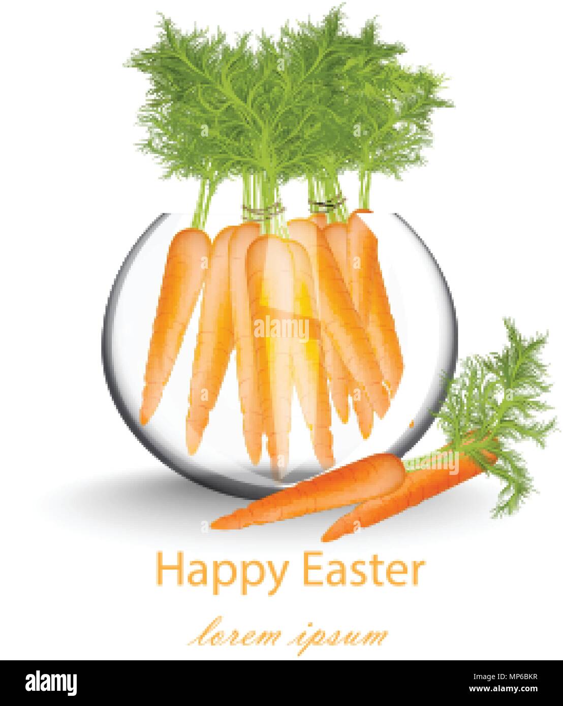 Happy Easter card with carrots in a glass pot Vector illustration Stock