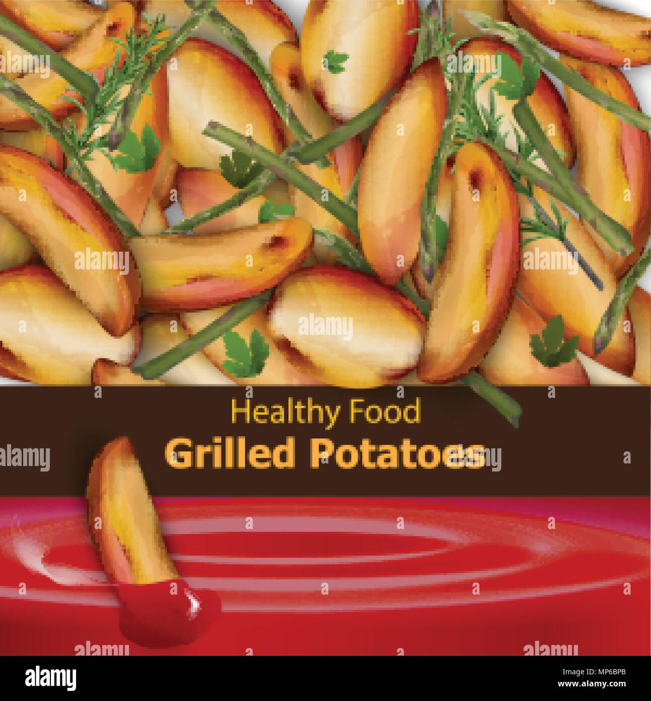 Grilled potatoes background Vector. Menu template realistic illustration Stock Vector