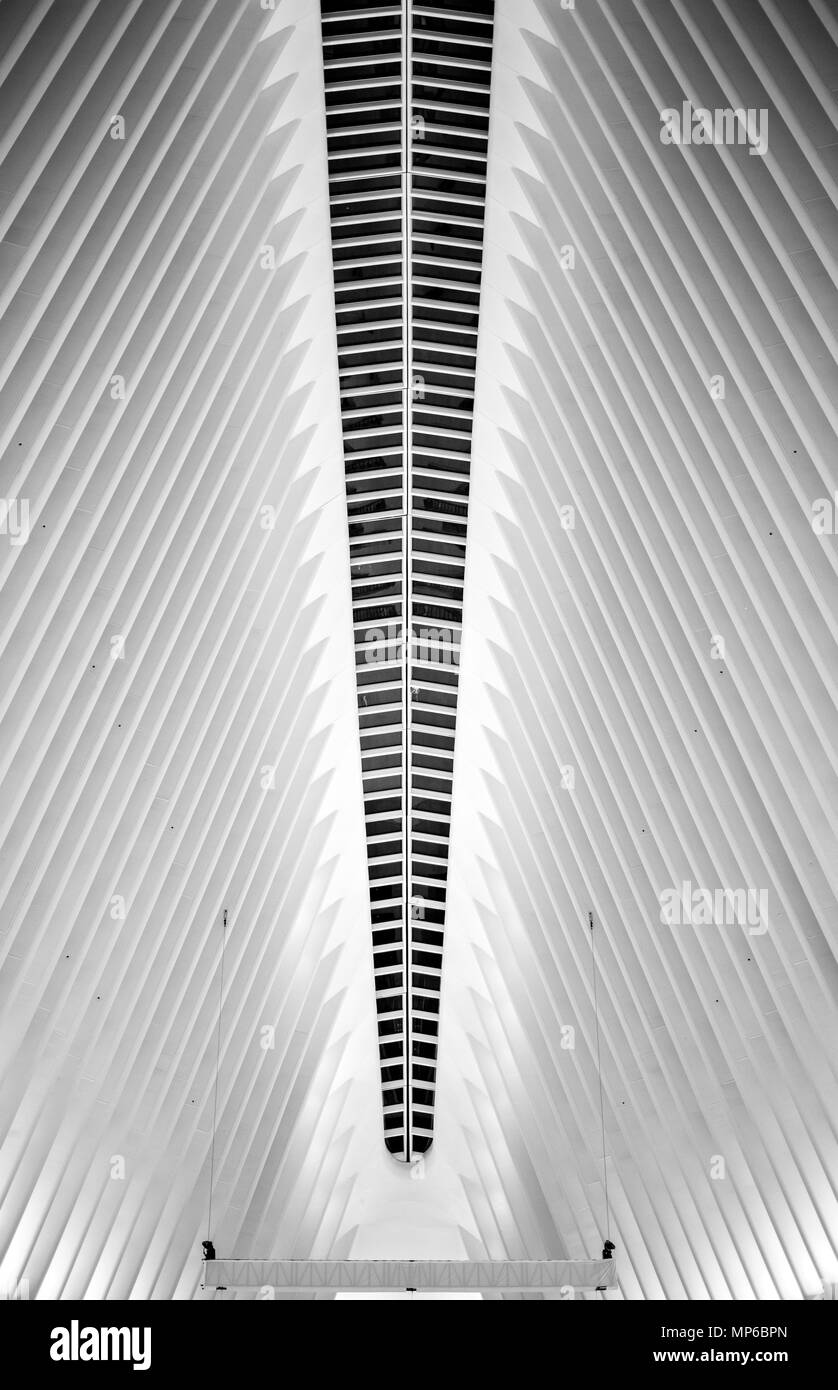 New York City,NY - Julyl 14, 2017 : The abstract architecture of Oculus, an architectural marvel by Santiago Calatrava in New York City,NY on July 14, Stock Photo