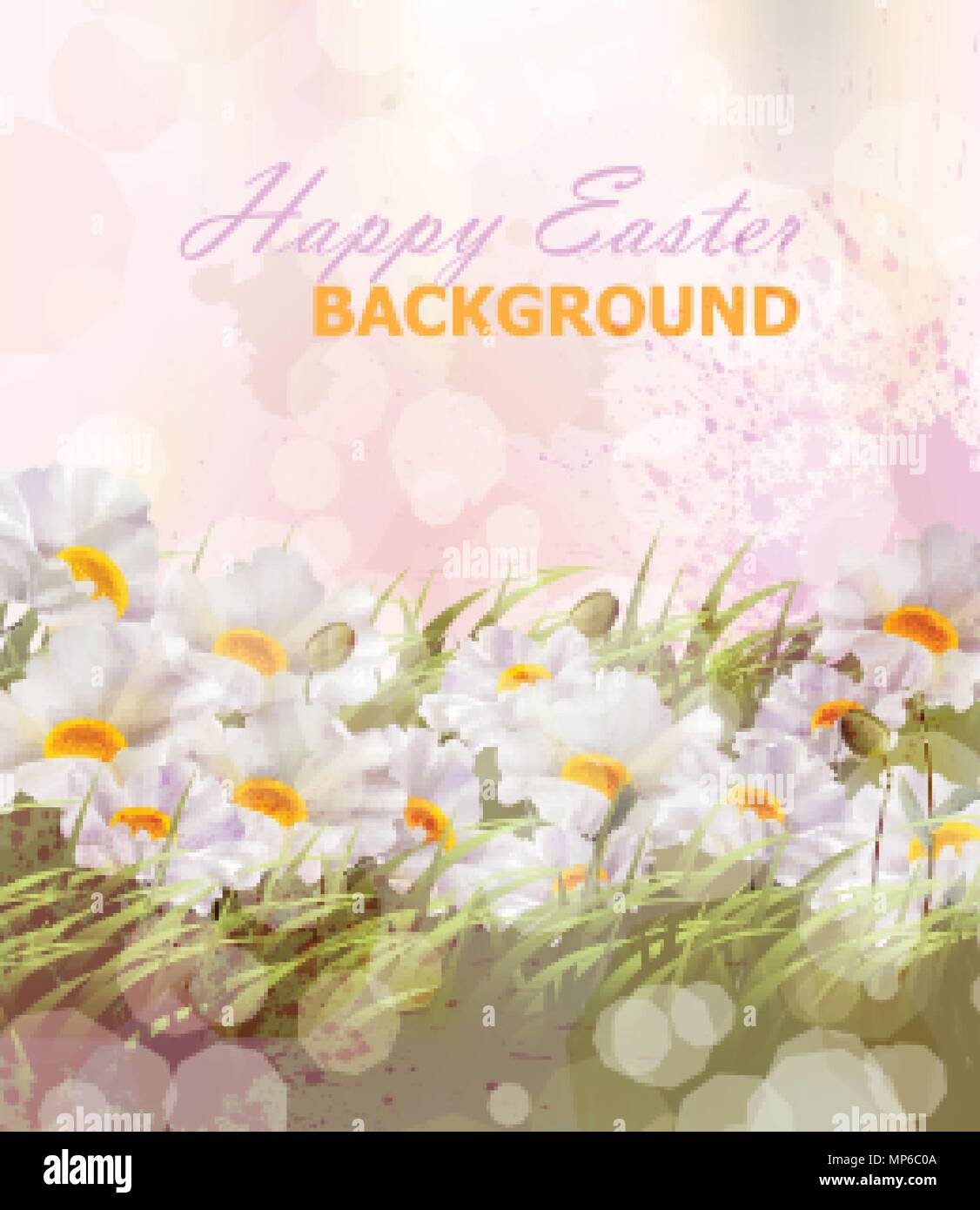Happy Easter watercolor flowers background Vector illustration Stock Vector