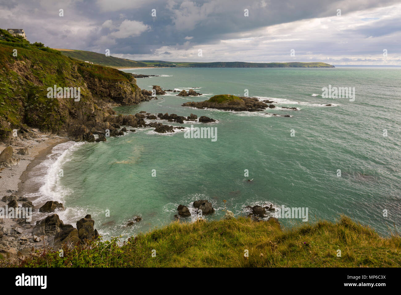 Grunta Beach in Morte Bay from the cliff top near Woolacombe on the ...