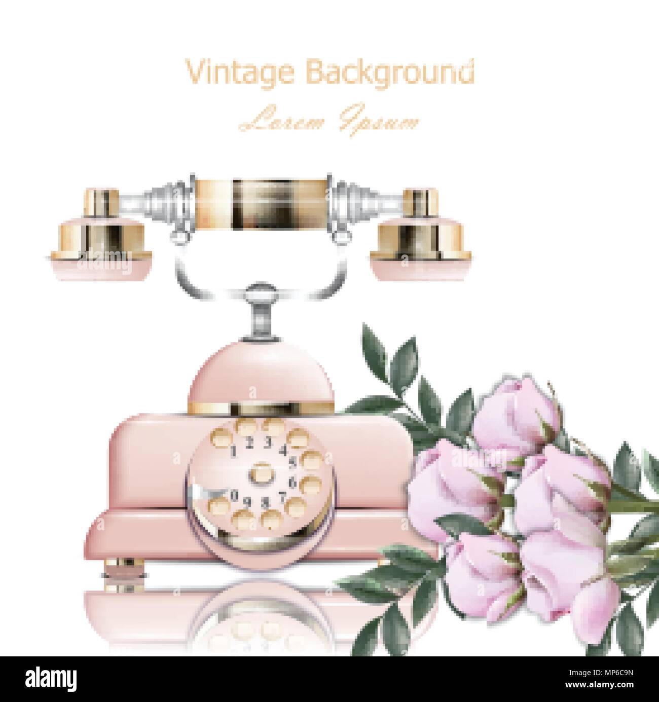 Vintage pink phone Vector. Retro illustration in realistic style Stock ...