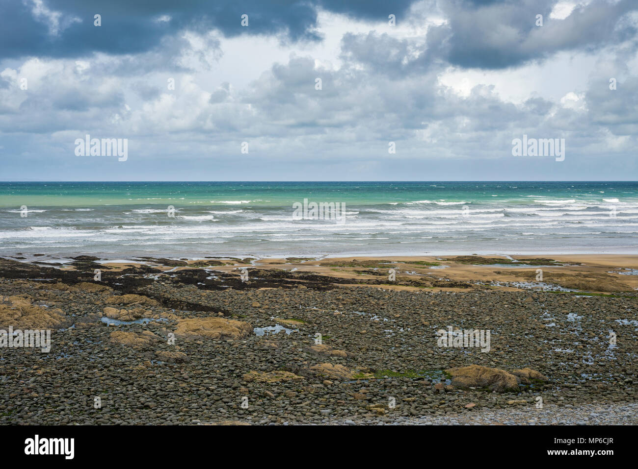 The beach at Westward Ho! on the North Devon coast, England. Stock Photo