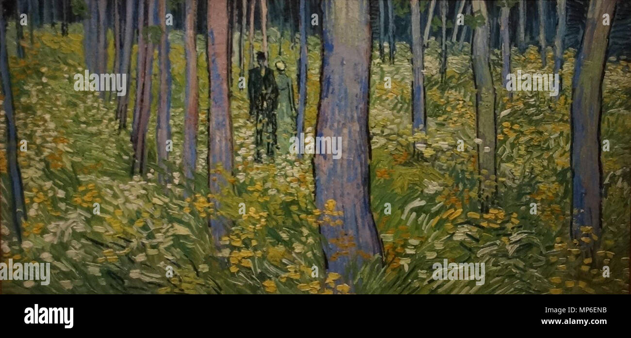 English: Undergrowth with walking Couple Deutsch: Unterholz mit wandelndem Paar   Auvers, June 1890.   1237 Vincent van Gogh (1853-1890) - Undergrowth with two Figures (1890) Stock Photo