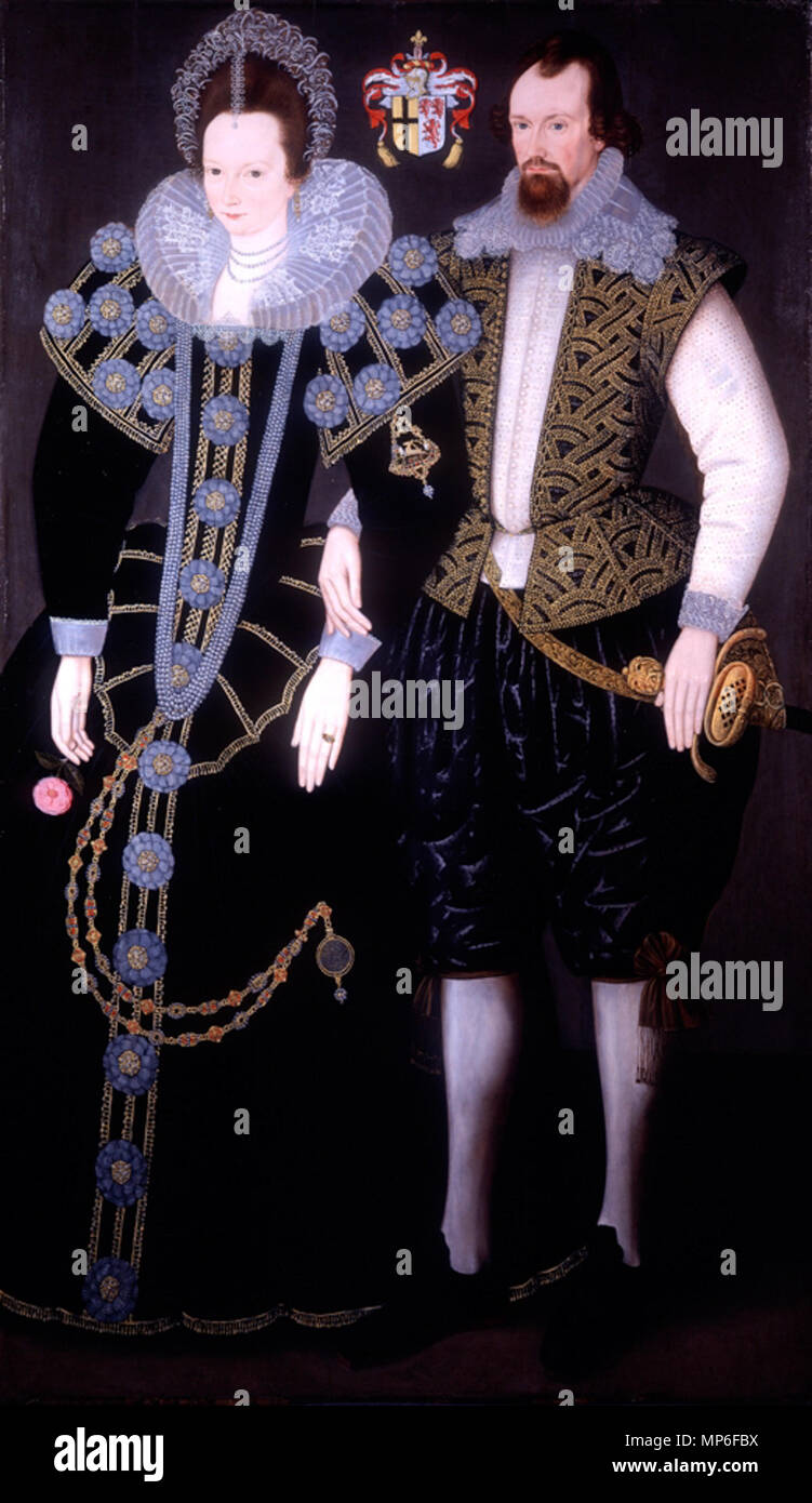 . English: Sir Reginald Mohun, 1st Baronet (c1564–1639) of Boconnoc, MP, and his 3rd wife Dorothy Chudleigh, daughter of John Chudleigh (1565-1589), MP, of Ashton, Devon. The arms show Mohun impaling Chudleigh: Ermine, three lions salient gules. [1] . circa 1603-4. http://www.historicalportraits.com/InternalMain.asp?ItemID=613 1126 SirReginaldAndLadyMohun Stock Photo