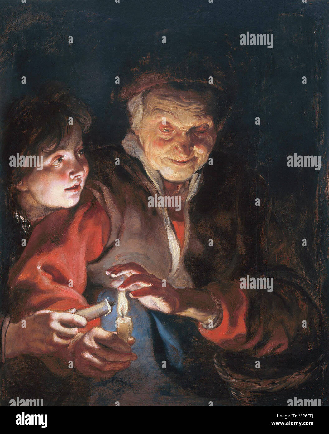 Old Woman and Boy with Candles *oil on panel *79 x 61 cm *circa 1616 - 1617   Old woman and boy with candles   between 1616 and 1617.   976 Peter Paul Rubens - Night Scene - WGA20423 Stock Photo