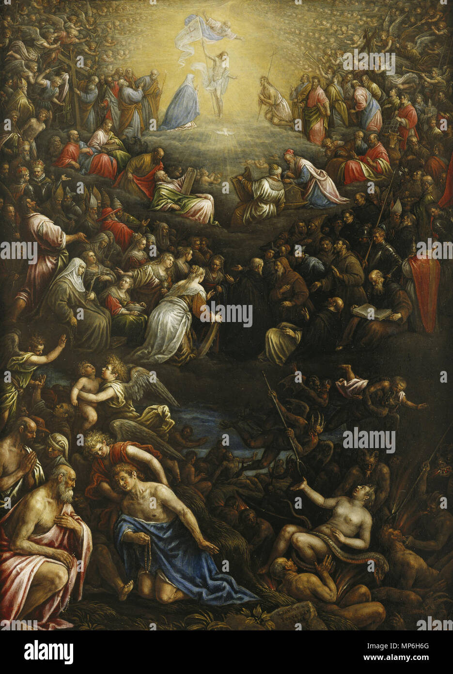. English: Last Judgment - Leandro dal Ponte, called Leandro Bassano - Google Cultural Institute. Birmingham Museum of Art. 1595/6 - 1605. w19 x h28 IN. Oil on copper. circa 1595-1605.   Leandro Bassano  (1557–1622)     Alternative names Leandro da Ponte  Description Italian painter younger brother of Francesco Bassano the Younger and third son of Jacopo Bassano  Date of birth/death 10 June 1557 15 April 1622  Location of birth/death Bassano del Grappa Venice  Work period Manierism  Work location Vienna, Venice, Bassano del Grappa  Authority control  : Q1349666 VIAF: 22414872 ISNI: 0000 0001 1 Stock Photo