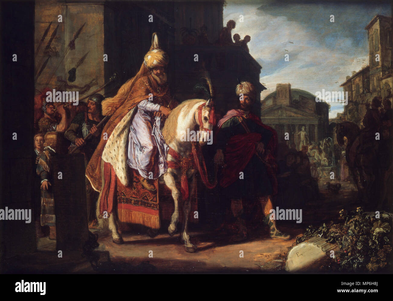 The triumph of Mordechai *oil on panel *52 x 71,5 cm *1617 Pieter Pietersz. Lastman - The Triumph of Mordechai.jpg 793 Pieter Pietersz. Lastman - The Triumph of Mordechai Stock Photo