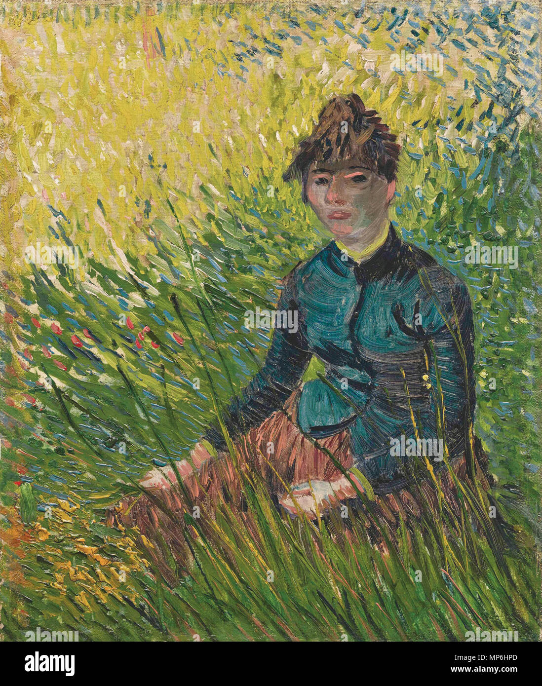 Femme dans un champ de blé *oil on canvas *41.5 x 34.5 cm *Paris, April – June 1887 Femme dans un champ de blé, by Vincent van Gogh 1224 Van Gogh - Frau, im Gras sitzend Stock Photo