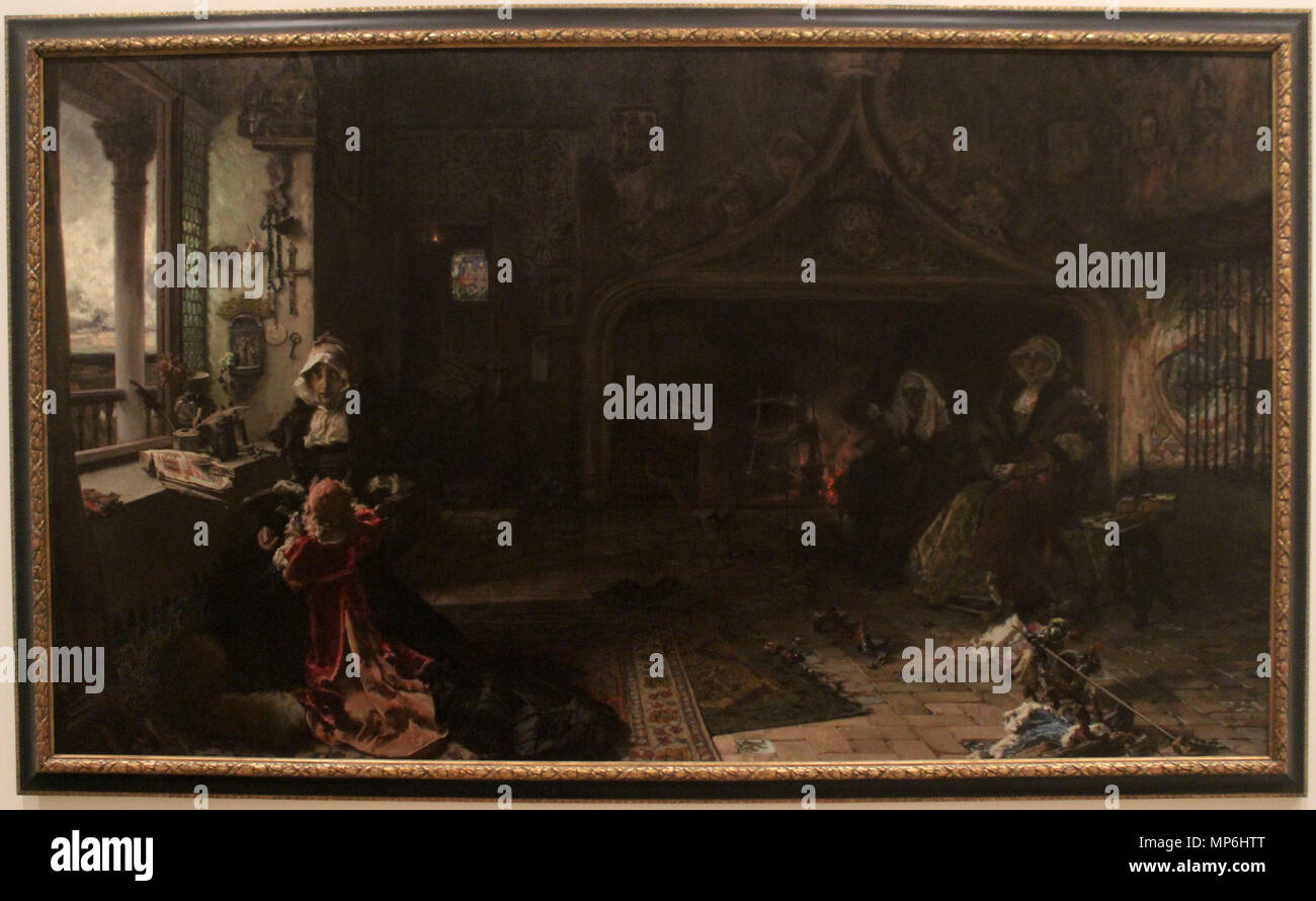 La reina doña Juana la Loca, recluida en Tordesillas con su hija, la infanta doña Catalina. Español: Esta obra representa a la reina Juana I de Castilla (1479-1555) encerrada en Tordesillas, donde permaneció varias décadas, y junto a ella aparece su hija, la infanta Catalina de Austria (1507-1578), que llegaría a ser reina consorte de Portugal por su matrimonio con el rey Juan III. Esta obra fue adquirida por el Museo del Prado en 1990. . 1906. 749 Juana I Zaragoza 01 Stock Photo